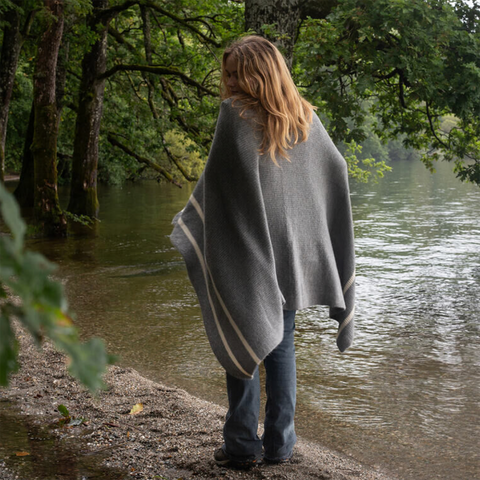 Alpaca Twin Stripe Throw in Charcoal by Samantha Holmes Alpaca