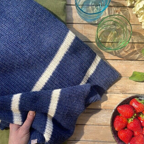 Alpaca Twin Stripe Throw in Indigo by Samantha Holmes Alpaca