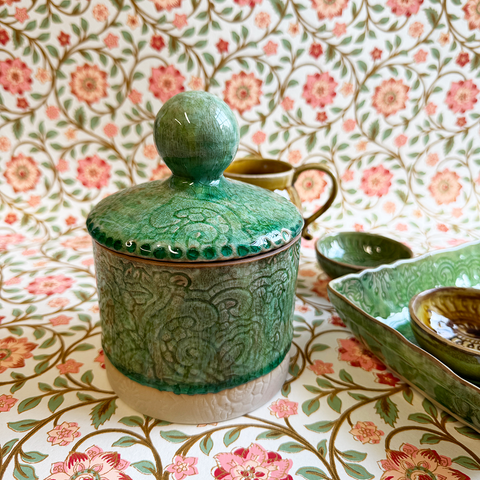 Arabesque 'Tea Caddy' glazed in 'Seaweed' by Sthal of Sweden