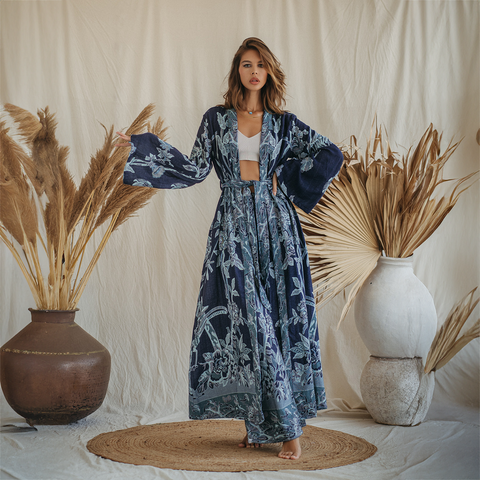 'Blue Elsa' Maxi Kaftan Dressing Gown by Brahmaki of India