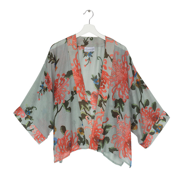 'Chrysanthemum Aqua Short Kimono' by One Hundred Stars – Curated Living