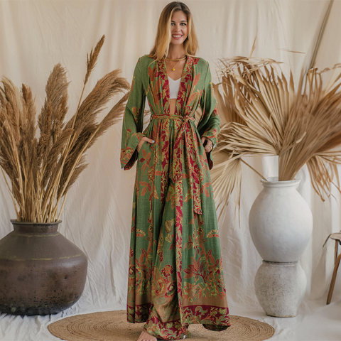 'Green Goddess' Maxi Kaftan Dressing Gown by Brahmaki of India