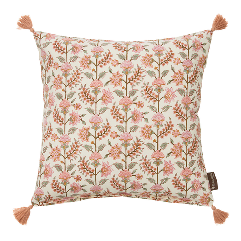 Hand Block Printed 'Gita Sorbet' Cotton Cushion by Bungalow of Denmark