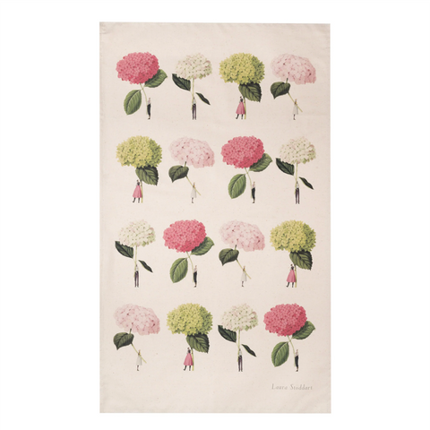 Laura Stoddart 'In Bloom - Hydrangea Pink and Green' Cotton Tea Towel