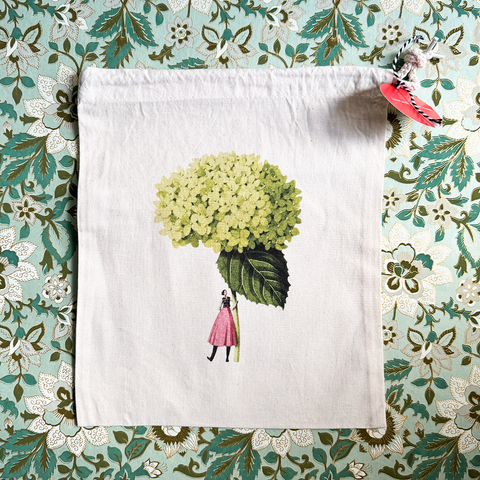 Laura Stoddart 'Annabelle - Hydrangea' Cotton Drawstring Small Bag IBH06