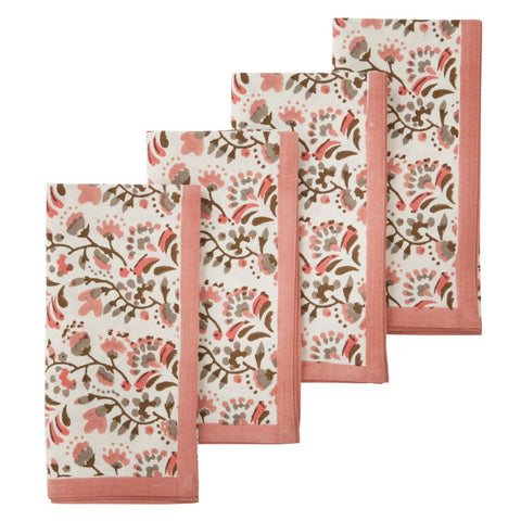 Hand Block Printed 'Marigold Rose' Cotton Napkins Set of Four by Bungalow of Denmark