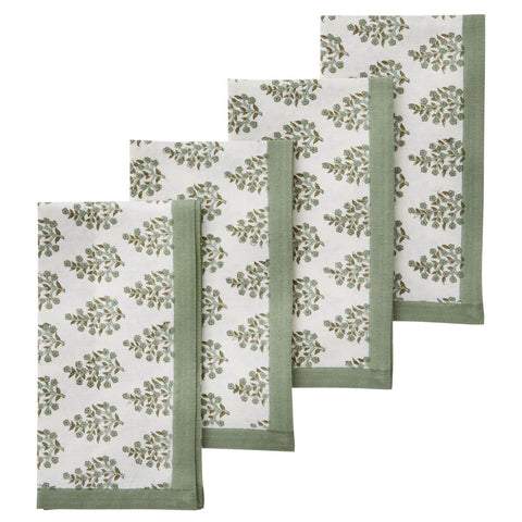 Hand Block Printed 'Samira Ivy' Cotton Napkins Set of Four by Bungalow of Denmark