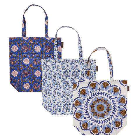 Hand Block Printed 'Rosette Riviera' Tote Bag by Bungalow of Denmark