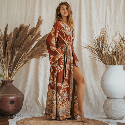 'Terra Di Siena' Maxi Kaftan Dressing Gown by Brahmaki of India