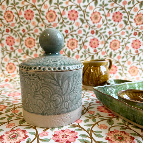 Arabesque 'Tea Caddy' glazed in 'Antique' by Sthal of Sweden