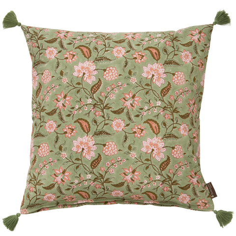 Hand Block Printed 'Divya Artichoke' Cotton Cushion by Bungalow of Denmark