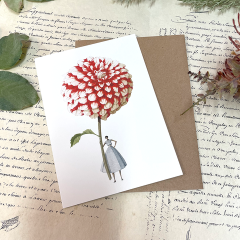 Laura Stoddart Greeting Card 'Red & White Dahlia' GC43